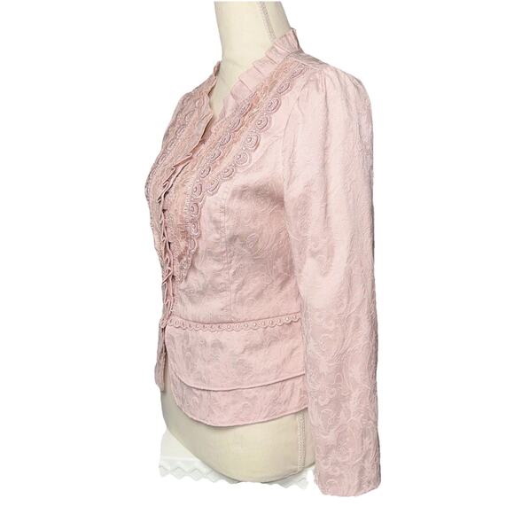Besti Belli Small Korean Pink Brocade Jacket Ruffle Lace Snap Coquette Kawaii - Picture 3 of 9